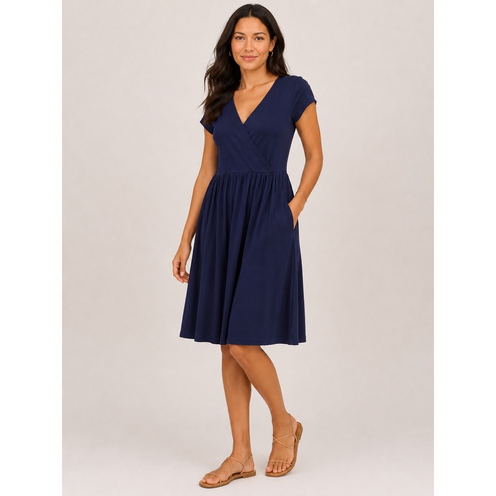 PACT Eclipse Purple Organic Cotton Wrap Dress Large Short Sleeve Pockets